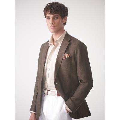 J.McLaughlin Men's McCown Linen Blazer in Herringbone Brown, Size 40