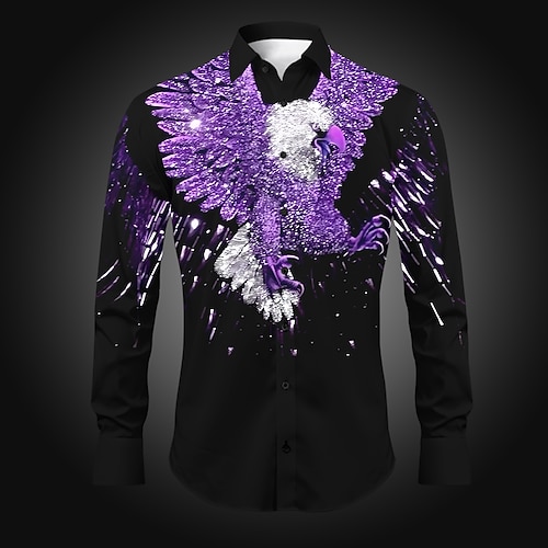 Herren Adler Knopfhemd Bedruckte Hemden Langarm Lässig Party Täglich Ferien Herbst Winter Frühling Sommer Umlegekragen Knöpfe Druck Rote Purpur Gold Grau Image