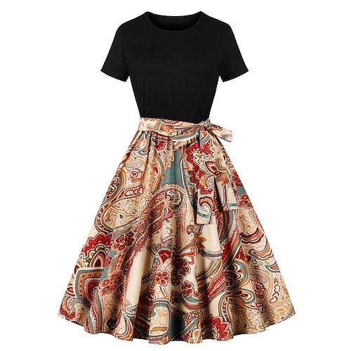 1950er Retro Vintage Kleid Blumenkleid Blumen Kostüm Damen Karneval Maskerade Alltagstauglich Junggesellinnenabschiedsparty Erwachsene Kleid Abschlussballkleider Image