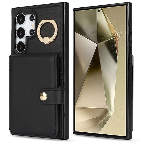 Handy Hülle Handyhüllen Für Samsung Galaxy S25 S24 S23 S22 Plus Ultra S23 FE A55 5G A35 5G A25 A15 A14 Brieftaschenhülle Mit Ständer Ringhalter Kartenfach Retro TPU PU-Leder Image