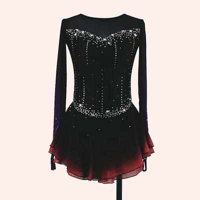 Figure Skating Dress Women's Girls' Ice Skating Dress Black Red Thumbhole Halo Dyeing Mesh Spandex Stretchy Training Practice Professional Skating Wear Thermal Warm Classic Crystal / Rhinestone Long