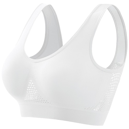 Damen Leichter Halt Sport-BH Lauf-BH Offener Rücken BH-Top nein Freizeitsport Joggen Laufen Leicht Weich Atmungsaktiv Waldgrün Violett Schwarz Einfarbig Image