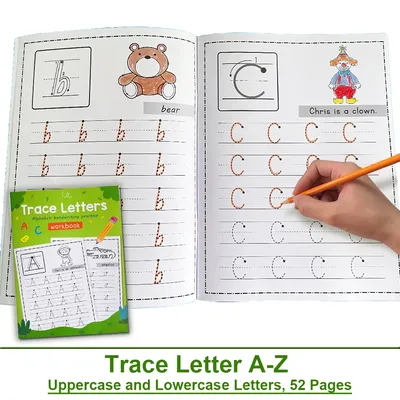 Letters A-Z Alphabet Early Education Tracing Workbook Writing Exercise Handwritting Practice Worksheets Trace Letters Montessori