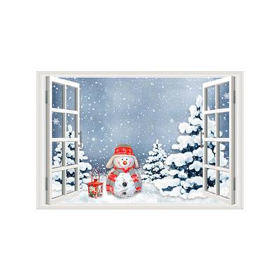 Christmas 3d Window Santa Claus Snowman Festival Party Home Decoration Painting Self Adhesive Wallpaper