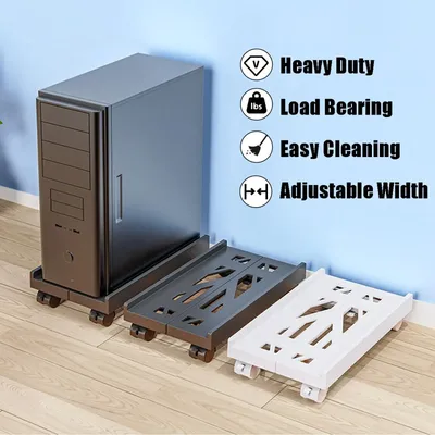 Adjustable Mobile CPU Stand, Ventilated Computer Tower Stand PC Tower Stand with 4 Caster Wheels