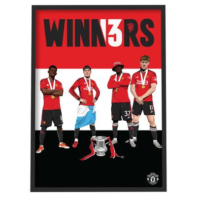 Manchester United Herren 13-facher Pokalsieger Illustration gerahmter Druck - A2 Image