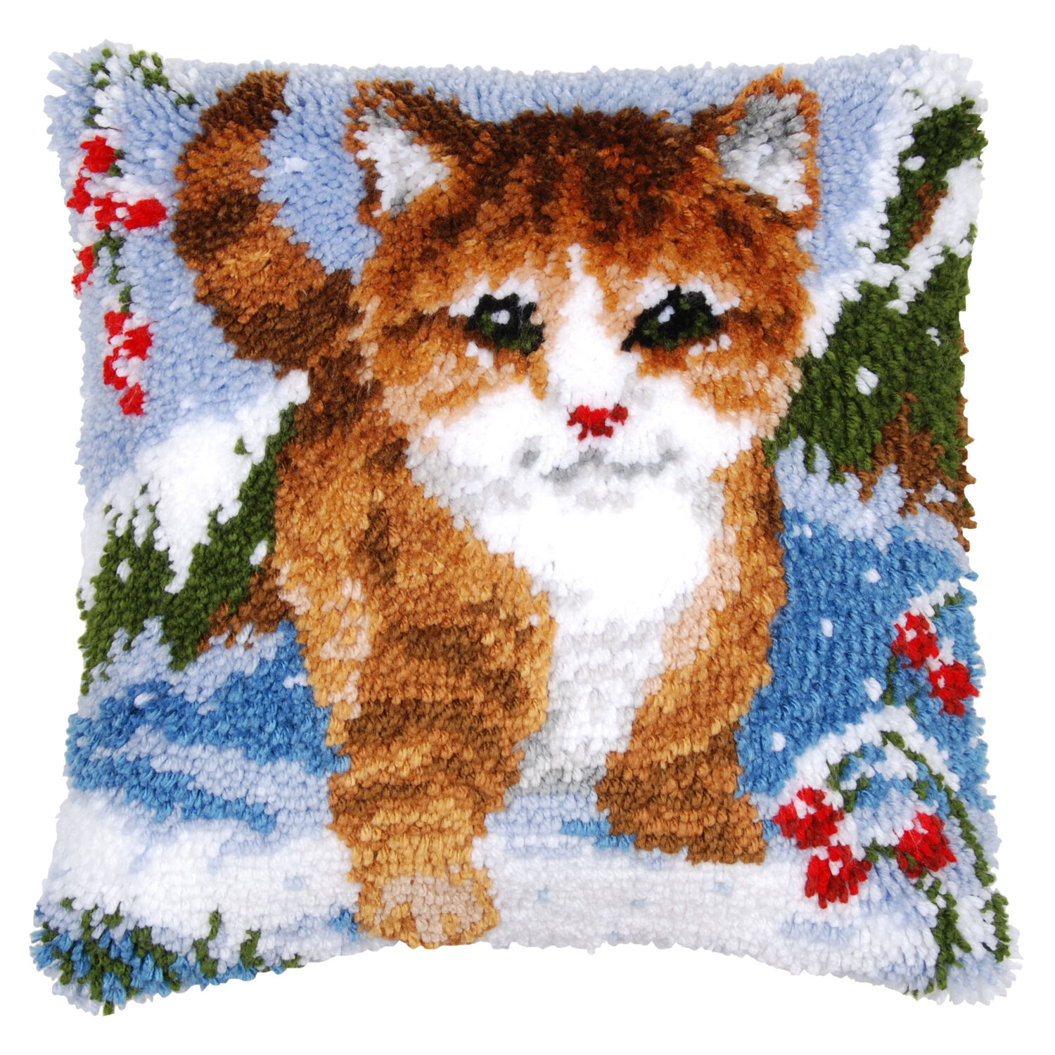 Knüpfkissen Katze Winter