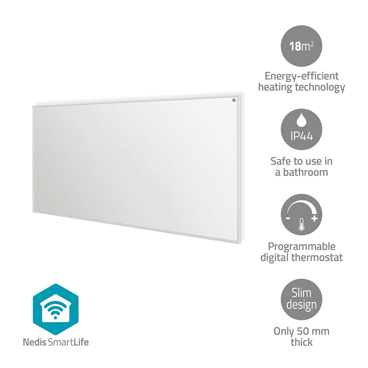 Nedis SmartLife Infrarot-Heizplatte - 700 W - 1 Hitzeeinstellung - Verstellbares Thermostat - Fernbedienung - IP44 - Weiss Image