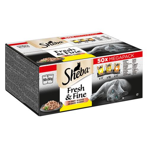 50x50g Mit Huhn, Geflügel & Truthahn in Sauce Fresh & Fine Frischebeutel Sheba Nassfutter für Katzen