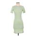 Divided by H&M Casual Dress - Mini Crew Neck Short Sleeve: Green Stripes Dresses - Women's Size Small