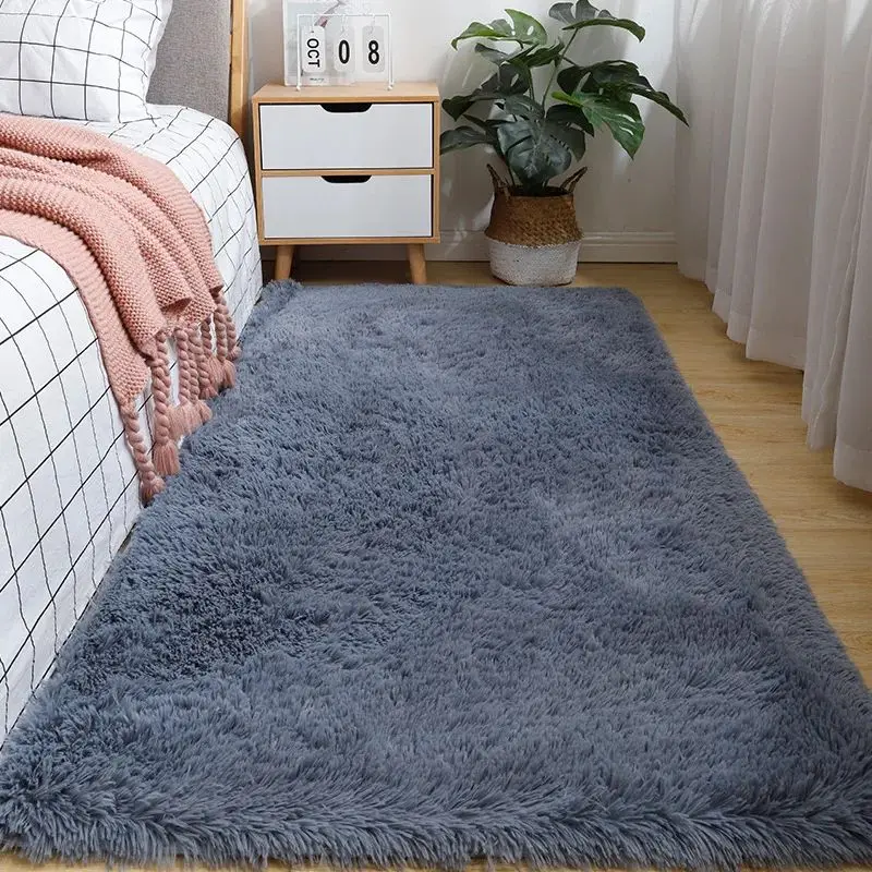 Einfarbige Seiden wolle Nachttisch decke für Mädchen ins Schlafzimmer Plüsch teppich Silikon rutsch fester Boden Wohnzimmer Teppich niedlichen Teppich Image