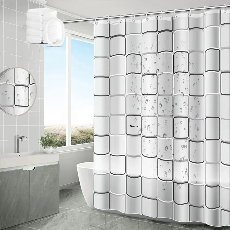Rideau de douche imperméable, résistant à la moisissure, écrans de salle de bains durables avec crochet, rideaux de baignoire imprimés modernes, accessoires de salle de bains