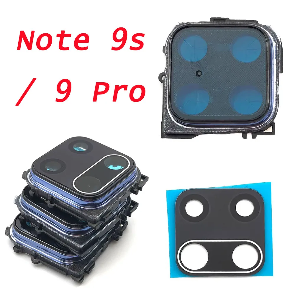 Nuovo per Xiaomi Redmi Note 9S / Note 9 Pro Copriobiettivo in vetro per fotocamera posteriore Note9 Sostituzione del supporto del telaio della fotocamera posteriore con adesivo