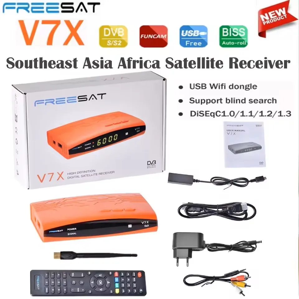 Récepteur TV Satellite V7X DVB-S2X/S2/S Full HD 1080P H.265, décodeur numérique PowerVu LNB PAL/NTSC, décodeur funcam