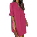 Damen Arbeitskleidung A Linie Kleid Tunika-Kleid Modisch B¨¹ro Arbeitsmode Minikleid Rüsche V Ausschnitt Halbe Ärmel Glatt Lockere Passform Blau Rose Beige Sommer Frühling S M L XL 2XL
