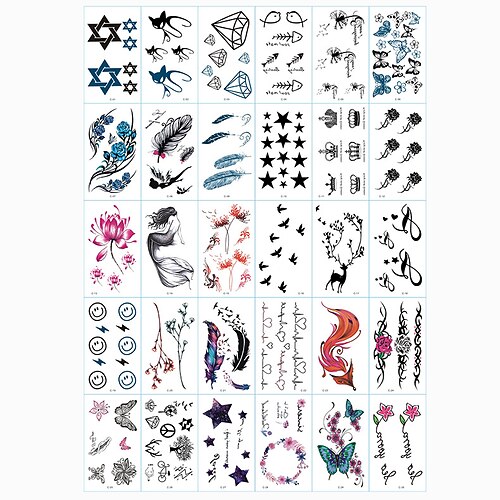 30 pcs Temporäre Tattoos Wasserdicht / Wegwerfbar Gesicht / Korpus / Hände Wassertransfer-Aufkleber Tätowierungsaufkleber Image