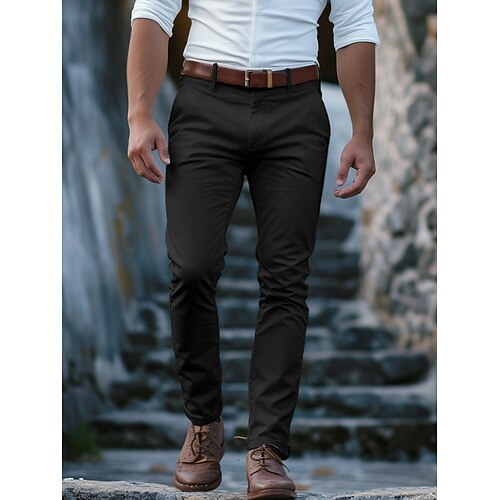 Herren Hose Chinos Chinohose Knöpfe Fronttasche Einfach Komfort Geschäft Täglich Ferien Mode Schick Modern Schwarz Weiß Mikroelastisch Image