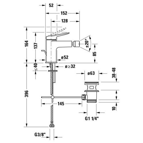 Duravit Wave Einhebel-Bidetmischer Bronze Gebürstet 52x152x137 mm - WA2400001004 WA2400001004