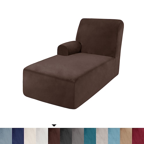 Samtbezug für Chaiselongue, Stretch-Sofabezüge für L-förmiges Sofa, passender weicher Chaiselongue-Kissenbezug, Sofabezug mit elastischem Boden Image