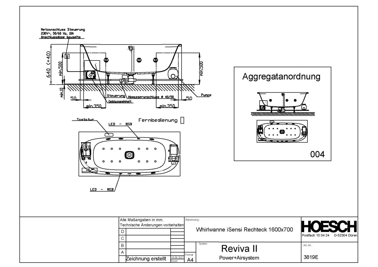 Hoesch Whirlpool iSensi Rechteck 1600x700 Reviva II, Weiß/verchromt/Motor re/li, 3819E.010305004 3819E.010305004 Image