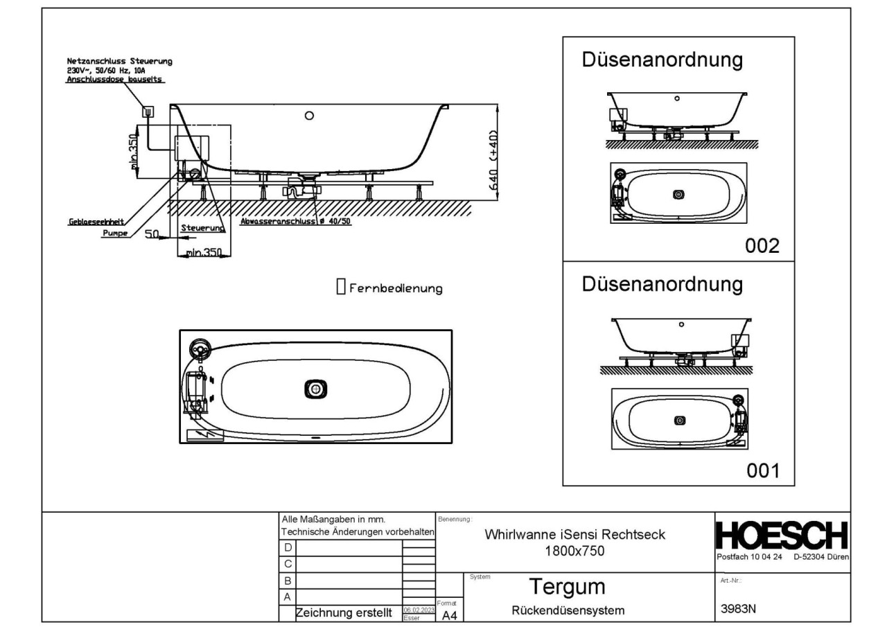 Hoesch Whirlpool iSensi Rechteck 1800x750 Tergum, Weiß/verchromt/Motor links, 3983N.010305002 3983N.010305002 Image