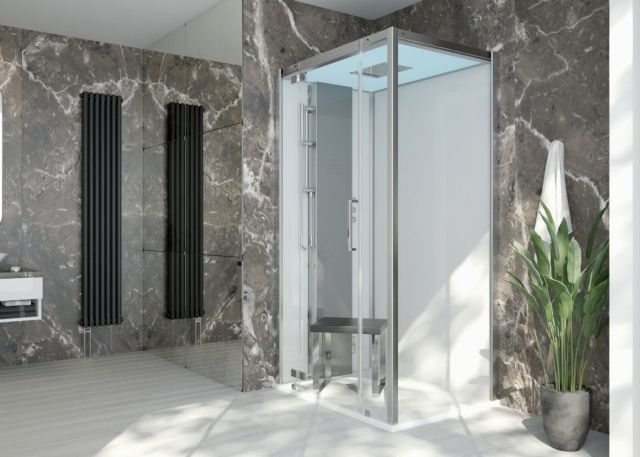 Hoesch Dampfkabine SensePerience 1400x900 links Nische Duschwanne Solique Weiss mit Antirutsch 535351.010550 Image