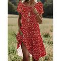 Damen Mini Kleid Petit Kleid T-Shirt Kleid Tee Kleid A-Linie Kleid Sommerkleid Stilvoll Lässig Urlaub Täglich Feiertag Lockere Passform Ditsy Floral Kurzarm Crew Neck Weiß Rot Blau Grün