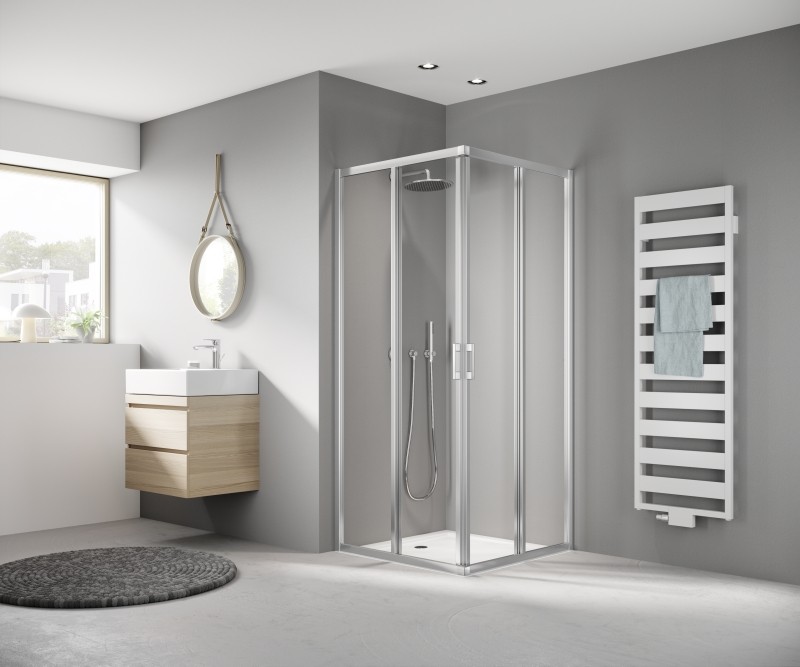 Kermi Eck-Halbt. li Liga E2L 0800x1850 BV: 775-800, silber mattglanz ESG klar mit KermiClean LIE2L080181PK Image