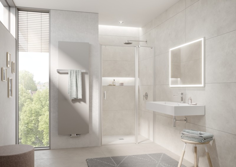 Kermi Pendeltür Liga 1GR 1050x1850, silber hochglanz, ESG klar mit KermiClean, LI1GR10518VPK LI1GR10518VPK Image
