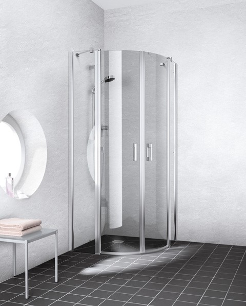 Kermi Viertelkreis Liga P55 0800x1850, silber hochglanz, ESG klar mit KermiClean, LIP55 LIP5508018VPK Image