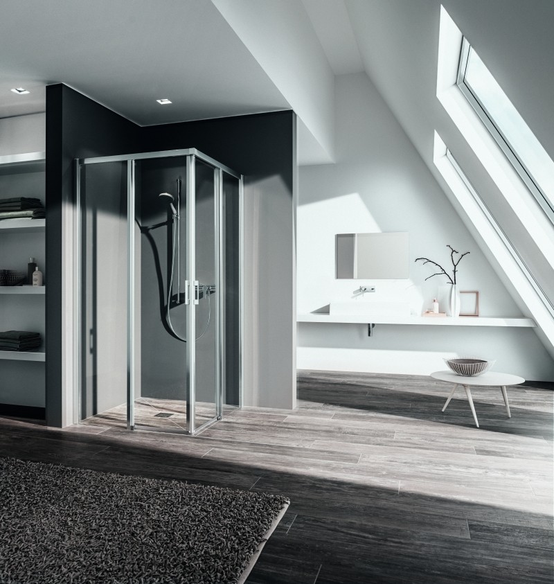 Kermi Eck-Halbt. re LIGA C2R 1130x1850 GAK: 1085-1110, silber mattglanz ESG klar LIC2R113181AK Image