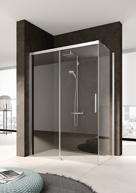 Kermi Gleittür Nica D2L 1300x1850, silber hochglanz, ESG Opaco mit KermiClean, NID2L13018VYK NID2L13018VYK Image