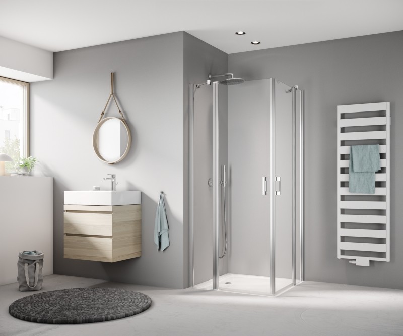 Kermi Eck-Halbteil links Liga EPL 1030x1850, silber hochglanz, ESG klar mit KermiClean LIEPL10318VPK Image