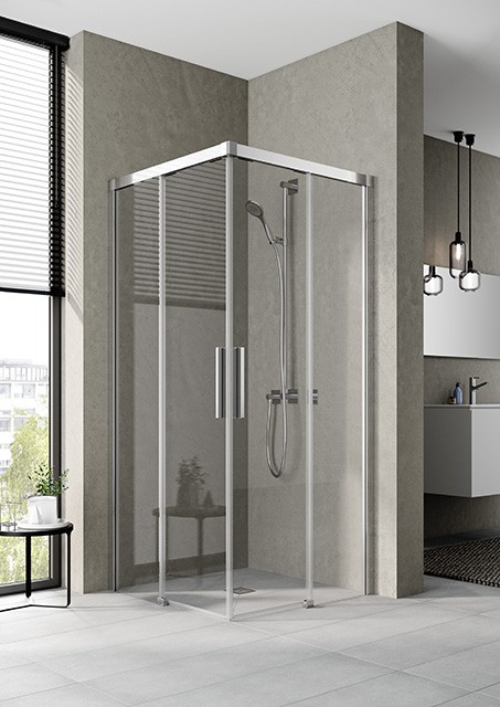 Kermi Eck-Halbteil links Nica C2L 1130x1850, silber hochglanz, ESG klar mit KermiClean NIC2L11318VPK Image