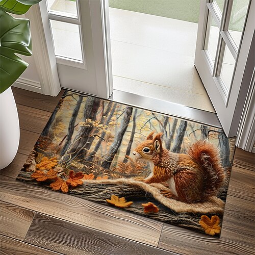 Herbst Quilt Wald Eichhörnchen Fußmatte Küchenmatte Bodenmatte rutschfeste Bereich Teppich ölfest Teppich Indoor Outdoor Matte Schlafzimmer Dekor Badezimmer Matte Eingangsteppich Image