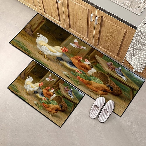 Bauernhaus Hühnerbereich Teppich Küchenmatte rutschfeste ölfeste Bodenmatte Wohnzimmerteppich Indoor Outdoor Matte Schlafzimmer Dekor Badezimmermatte Eingangsteppich Türmatte Image