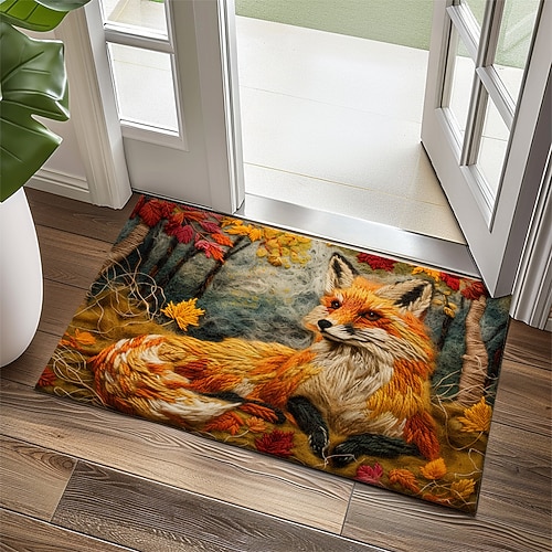 Herbst Quilt Fuchs Fußmatte Küchenmatte Bodenmatte rutschfeste Bereich Teppich ölfester Teppich Indoor Outdoor Matte Schlafzimmer Dekor Badezimmermatte Eingangsteppich Image