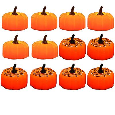 12pcs Mini Pumpkin Candles Flameless Candle Lights Thanksgiving Pumpkin Tea Lights LED Tea Light Pumpkin Candles Battery Operated Autumn Halloween Thanksgiving Home Decoration