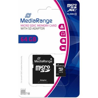MediaRange MEDIARANGE MR955 - 64 Go - MicroSDXC - Classe 10 - 60 Mo/s - 15 Mo/s - Noir (MR955)