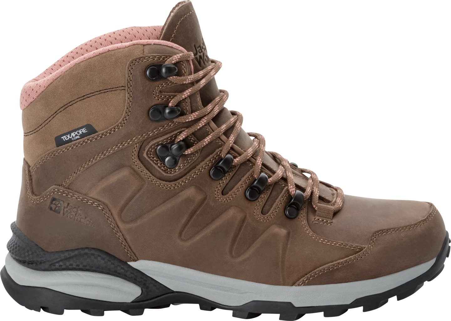 Trekkingschuh JACK WOLFSKIN "REFUGIO PRIME TEXAPORE MID W", Damen, Gr. UK 7 - EU 40,5, Normalschaft, braun (fawn), Obermaterial: Leder; Obermaterial 2: Synthetik; Futter: Polyester, Schuhe Trekkingschuh