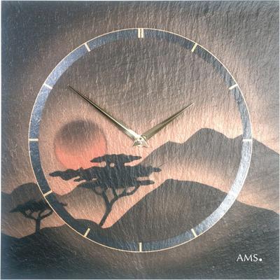 Wanduhr AMS "W9515", schwarz (schwarz, bronzefarben), Wanduhren, B/L: 30cm x 30cm, Made in Germany,Schiefer,Wohnzimmer,Esszimmer,Küche,Arbeitszimmer Image
