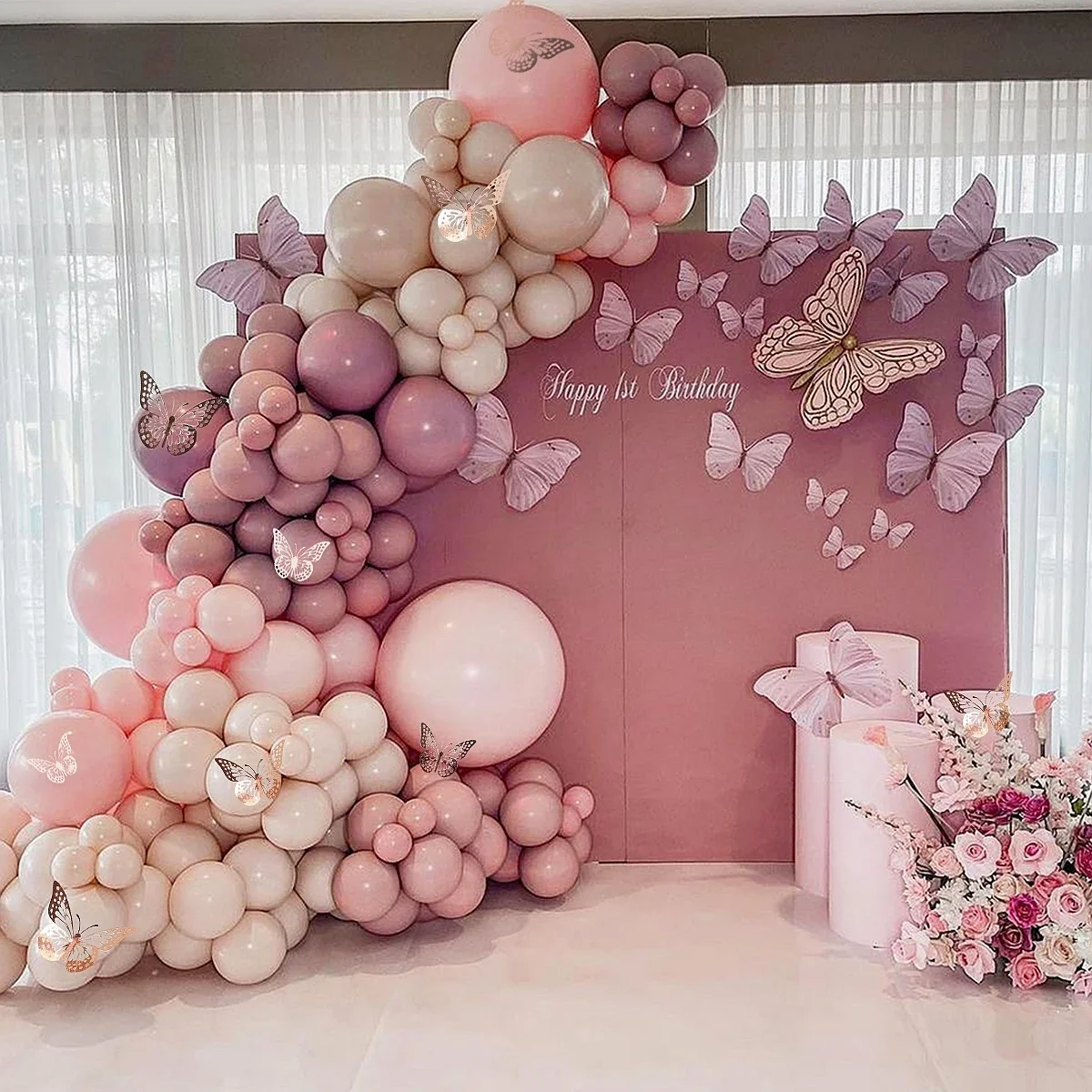 Macaron Schmetterling Ballon Girlande Bogen Kit Geburtstags feier Dekor Kinder Baby Dusche Mädchen Latex Ballon Kette Hochzeits feier Lieferungen Image