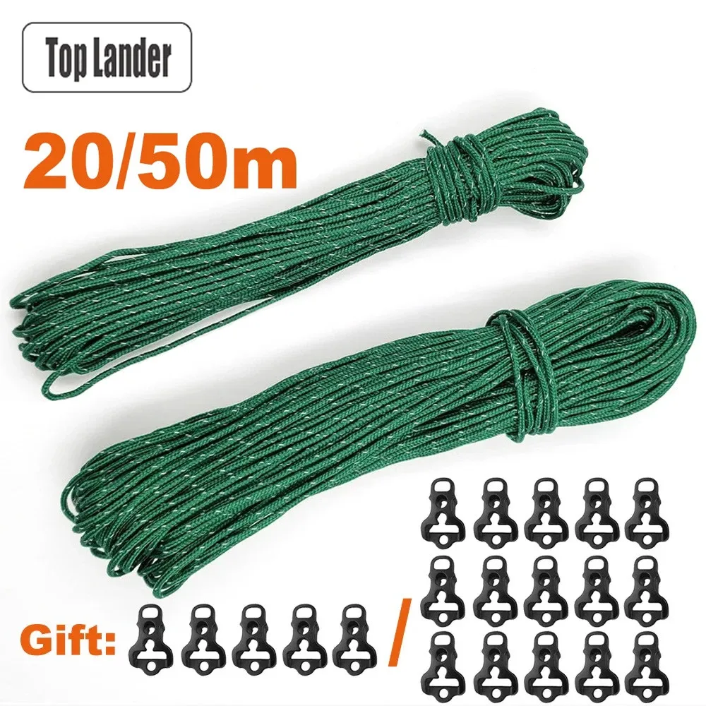 2,5 mm reflektierendes Zeltseil, hohe Festigkeit, 20 m, 25 m, 50 m, Multifunktions-Abspannseil, Campingzeltplane, Zubehör, Wäscheleine, Paracord
