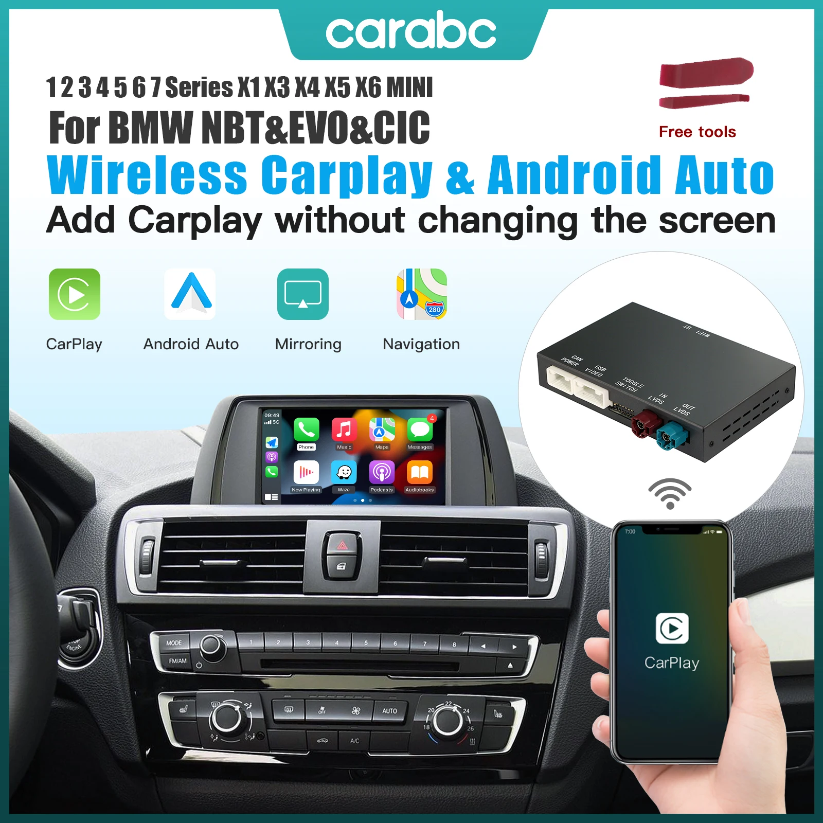 CARABC Wireless CarPlay für BMW NBT CIC EVO Systems1 2 3 4 5 6 7 Serie, X1 X3 X4 X5 X6 MINI E60 E84 E70 F26 F25 F10 F11 F20 F21 Image