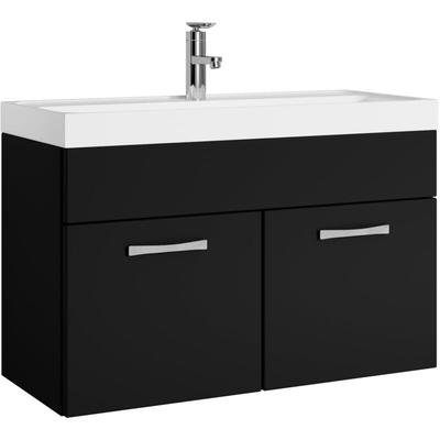 Badezimmer Badmöbel-Set Paso 01 80cm Waschbecken Mat Schwarz - U Image