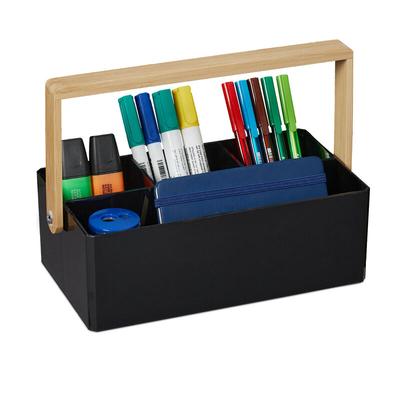 Relaxdays - Organizer mit Griff, 4 Fächer, tragbar, Aufbewahrung, Bambus Henkel, Sortierbox, hbt Image