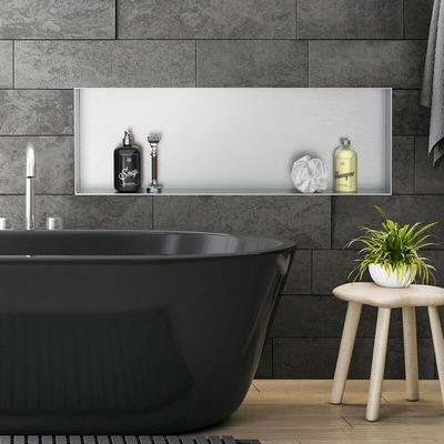 LuxeBath Wandnische aus Edelstahl, 90x30x10 cm, Silber, Randlos