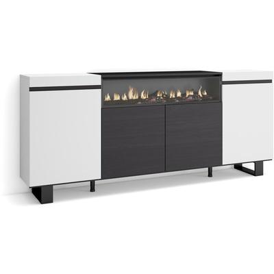 Skraut Home - Sideboard, Highboard, Kommode, Komodenschrank, 200x87x35cm, 4 Türen, Elektrokamin. Image