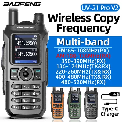Baofeng UV-21 Pro V2 Walkie Talkie Multi-band Wireless Copy Frequency Waterproof Long Range Type-C