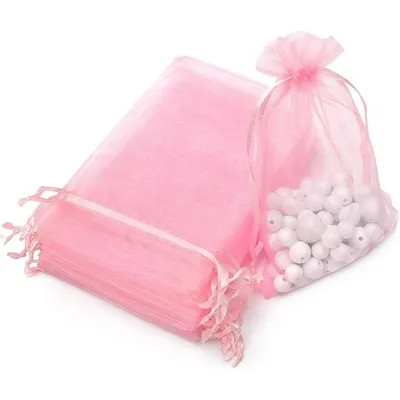 50Pcs Pink Organza Drawstring Jewelry Pouches Gift Bags For Wedding Party Christmas Festival Gifts
